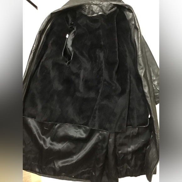 VINTAGE Black Leather Maxi Coat - Picture 10 of 12
